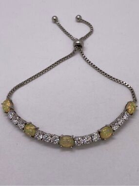 Vintage Yellow Opal and Clear Stone Adjustable Bracelet